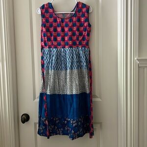 Womens tie back sleeveless patchwork midi cotton dress multi color no tags